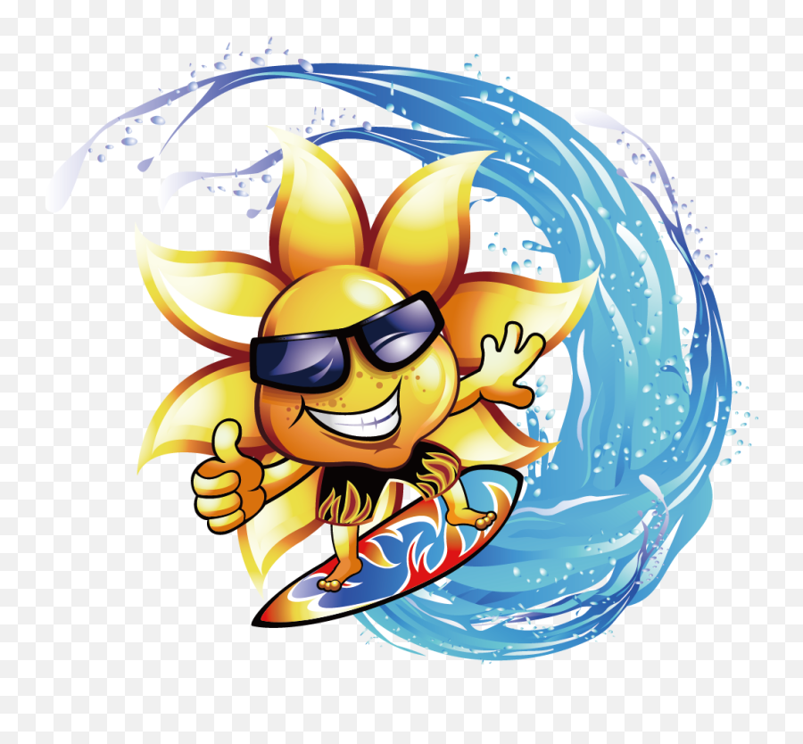 Sun Clipart Clipart Wave - Water Png Download Full Size Surfer On Wave Cartoon Emoji,Water Wave Emoji
