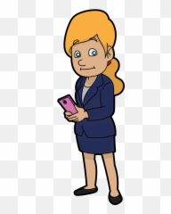Business Woman Holding A Smartphone - Cartoon Emoji