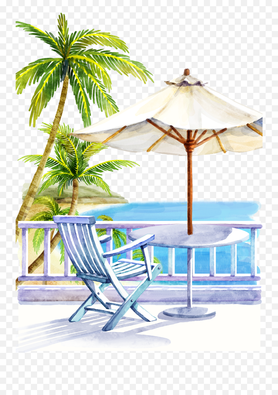 Sea Beach Umbrella Chair Palms Sticker By Chpoxi - Watercolor Painting Emoji,Beach Umbrella Emoji