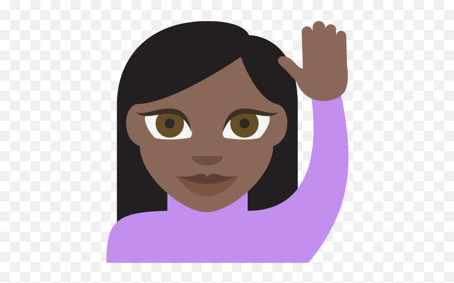 Happy Person Raising One Hand Dark Skin Tone Emoji Emoticon - Brown Hand Raising Emoji,Eyebrow Raised Emoji