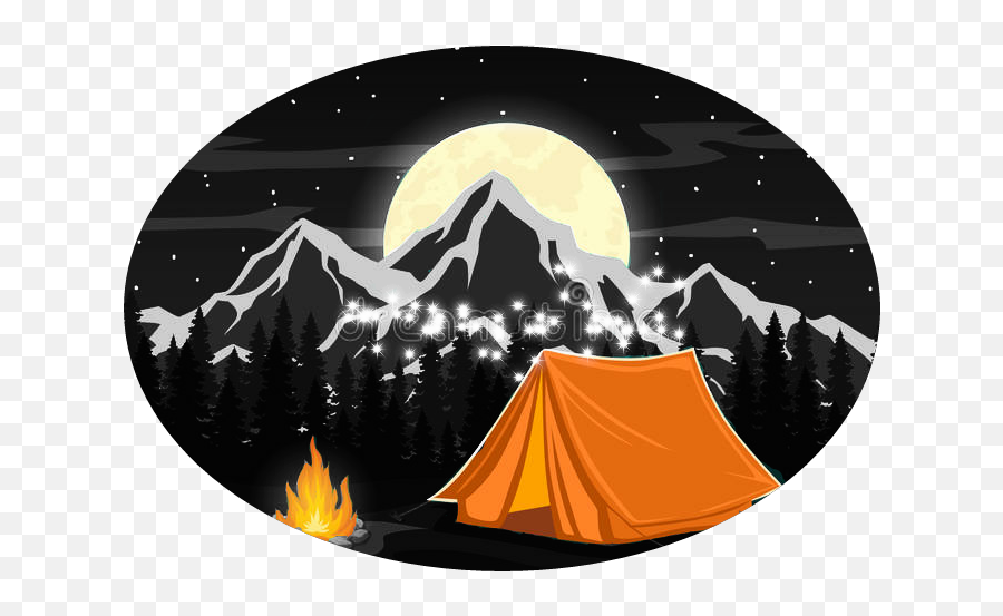 Camping Tent Moon Fire - Sticker By Assunta Vitale Camping Illustration Emoji,Camping Emoji