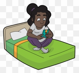 Cartoon Black Woman Using A Smartphone Before Going To - Cartoon Before Going To Sleep Emoji,Emoji Shirt And Pants