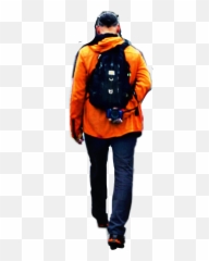 Man Walking Away Orange Jacket Backpack Boy - Man Walking Away Transparent Emoji,Walking Away Emoji