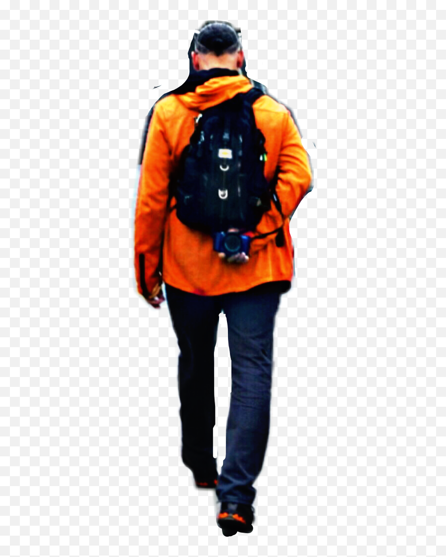 Man Walking Away Orange Jacket Backpack Boy - Man Walking Away Transparent Emoji,Walking Away Emoji