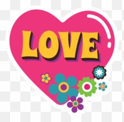 Pink Heart With Flowers Hippie Sticker - Flower Power Hippie Flowers Clipart Emoji,Heart With Ribbon Emoji
