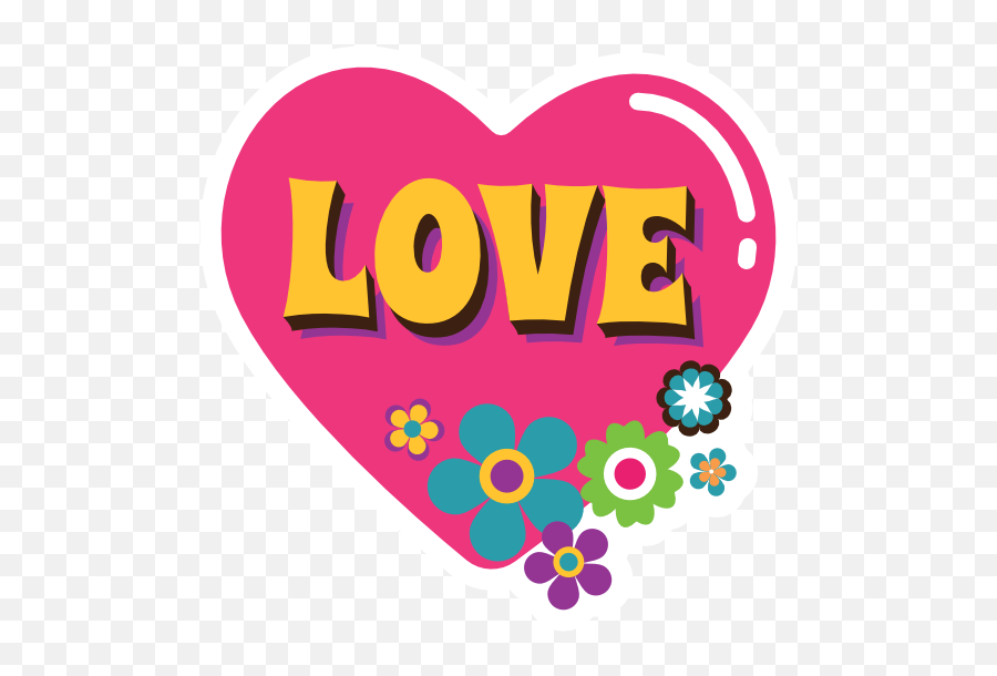 Pink Heart With Flowers Hippie Sticker - Flower Power Hippie Flowers Clipart Emoji,Heart With Ribbon Emoji