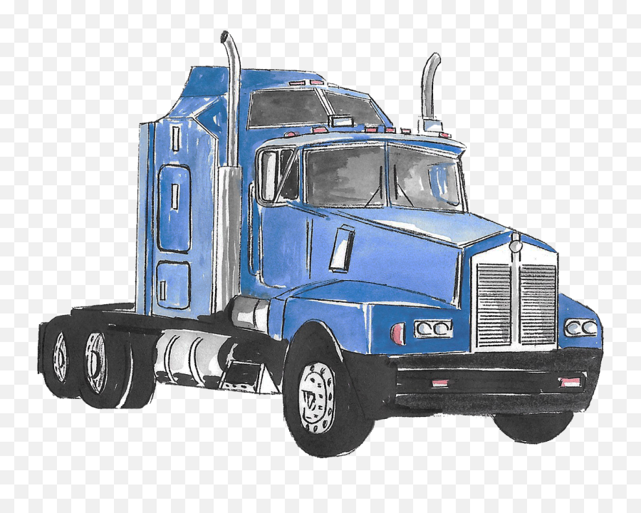 Truck Drawing Watercolor Blue Isolated - Trailer Azul Png Emoji,Firetruck Emoji