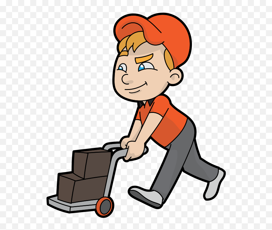 Cartoon Delivery Guy Pushing A - Pushing A Cart Cartoon Emoji,Blonde Hair Emoji