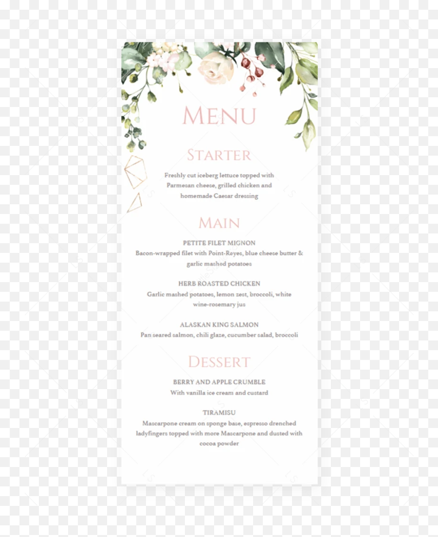 Floral Dinner Party Menu Card Editable - Floral Design Emoji,Party And Chicken Emoji