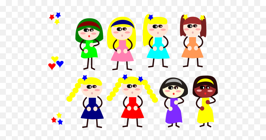 Cartoon Girls In Different Dresses - Drawing Emoji,Party Hat Emoji