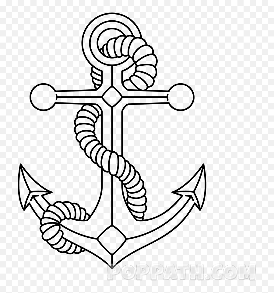 How To Draw An Anchor Tattoo U2013 Pop Path - Anchor And Rope Outline Drawing Emoji,Emoji Anchor