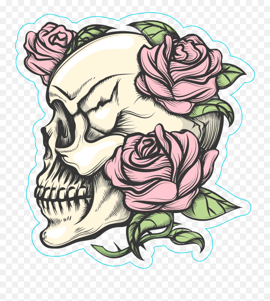Roses Tattoo Style Sticker Emoji,Ticket Gun And Skull Emoji