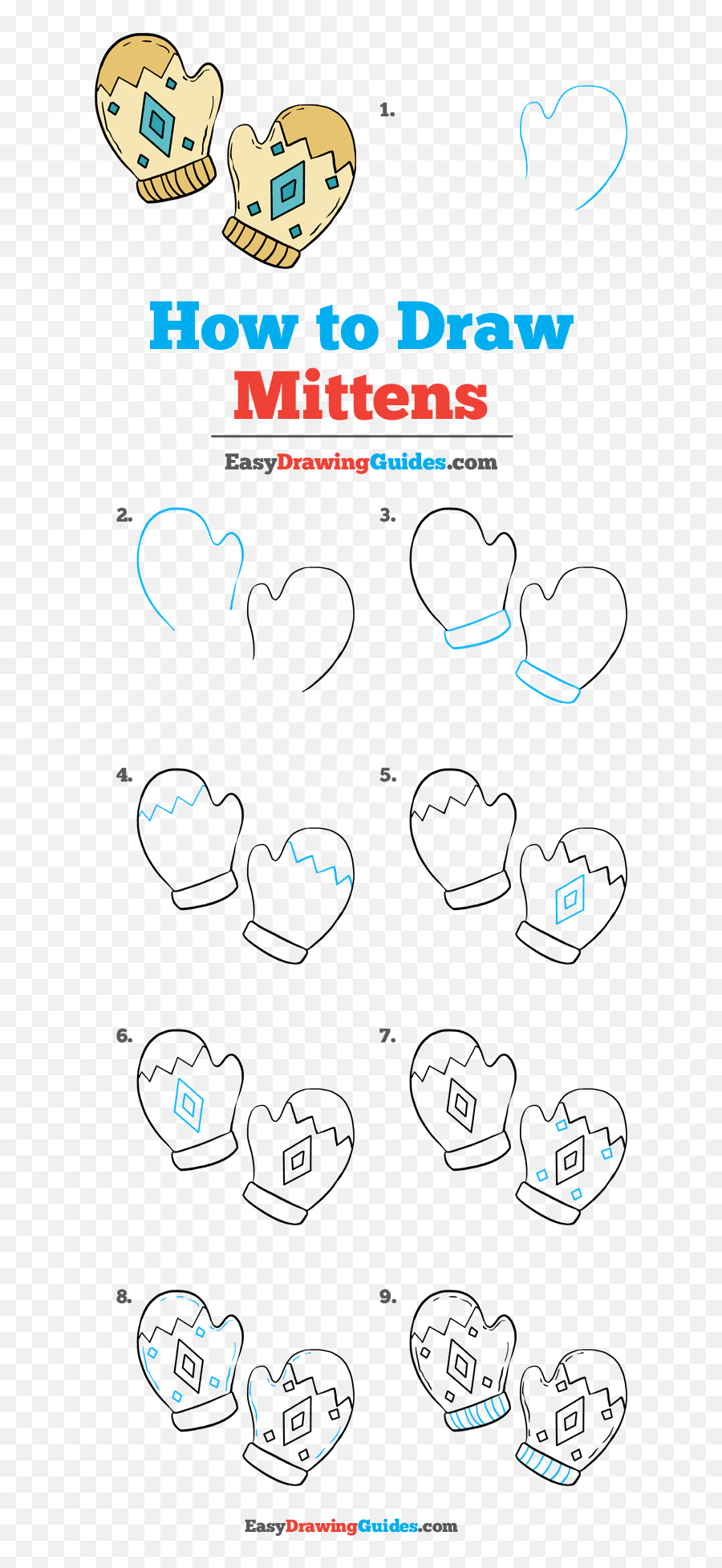 How To Draw Mittens - Really Easy Drawing Tutorial Angler Fish Drawing Step By Step Emoji,Mitten Emoji