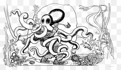 Diver Octopus Printable Coloring4free - Dot Emoji