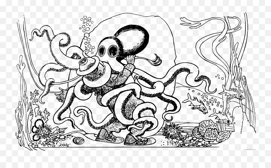 Diver Octopus Printable Coloring4free - Dot Emoji,Diver Emoji