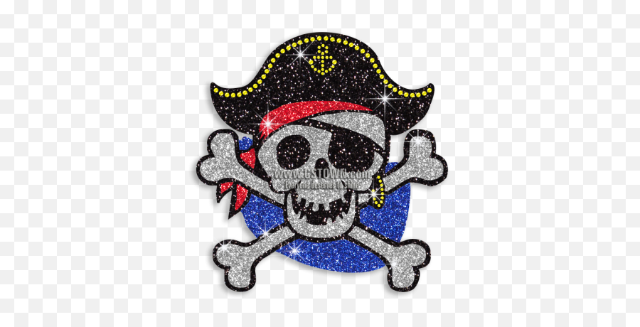 Skull Pirate With Crossbones Glitter Iron On Motif Design - Skull Emoji,Pirate Hat Emoji