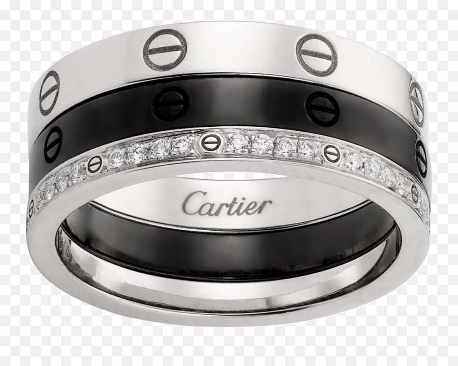 Download Hd Love Ringwhite Gold Ceramic Diamonds - Black Cartier Love Ring Black Ceramic Emoji,Ring Emoji Png