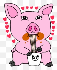 A pig eating some Chinese food out of - Cartoon Emoji