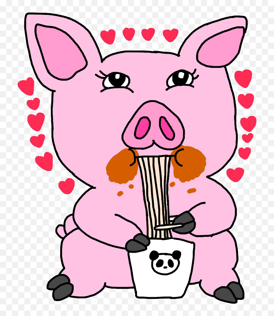 A Pig Eating Some Chinese Food Out Of A Chinese Food - Cartoon Emoji,Chinese Food Emoji