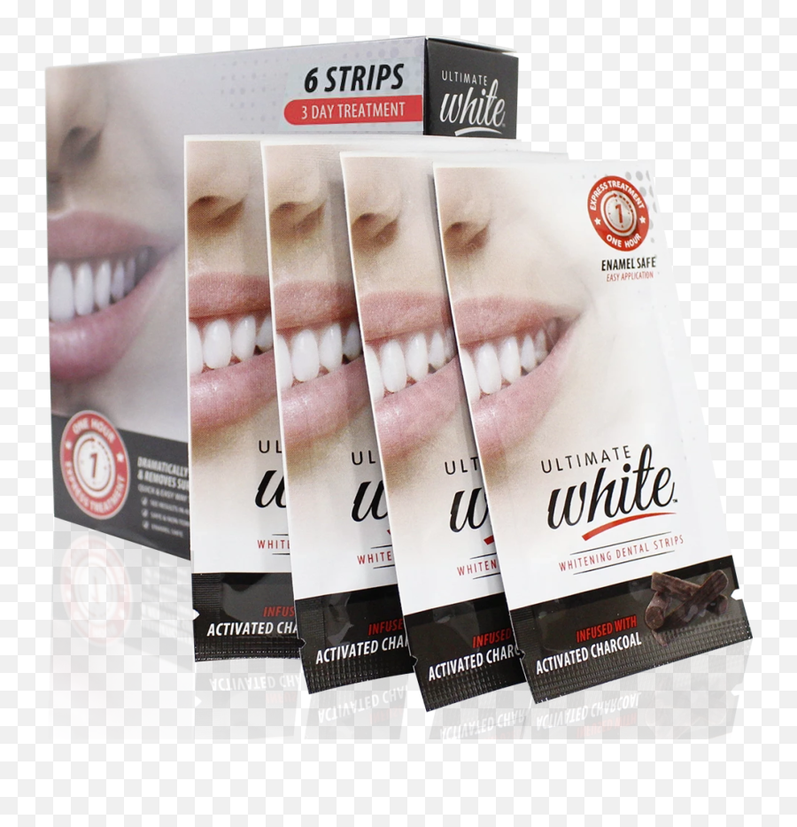 Ultimate White Whitening Dental Strips Infused With Activated Charcoal 3 Day Treatment - 6 Strips Label Emoji,Dental Emoji