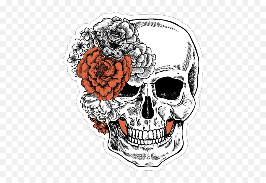 Skull With Side Bow Of Flowers Sticker - Butterfly Skull Tattoo Stock Emoji,Turtle Skull Emoji