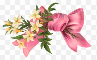 Pink Bow With Flowers Png Element - Flower With Ribbon Png Emoji,Pink Bow Emoji