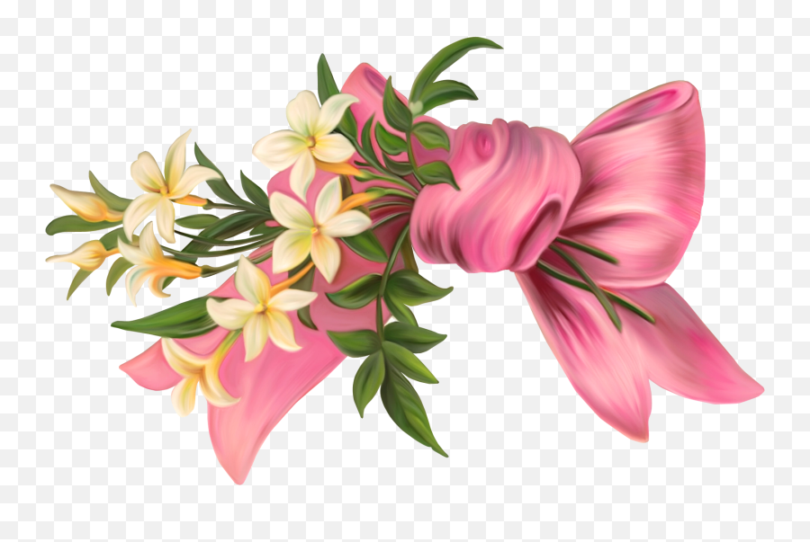 Pink Bow With Flowers Png Element - Flower With Ribbon Png Emoji,Pink Bow Emoji