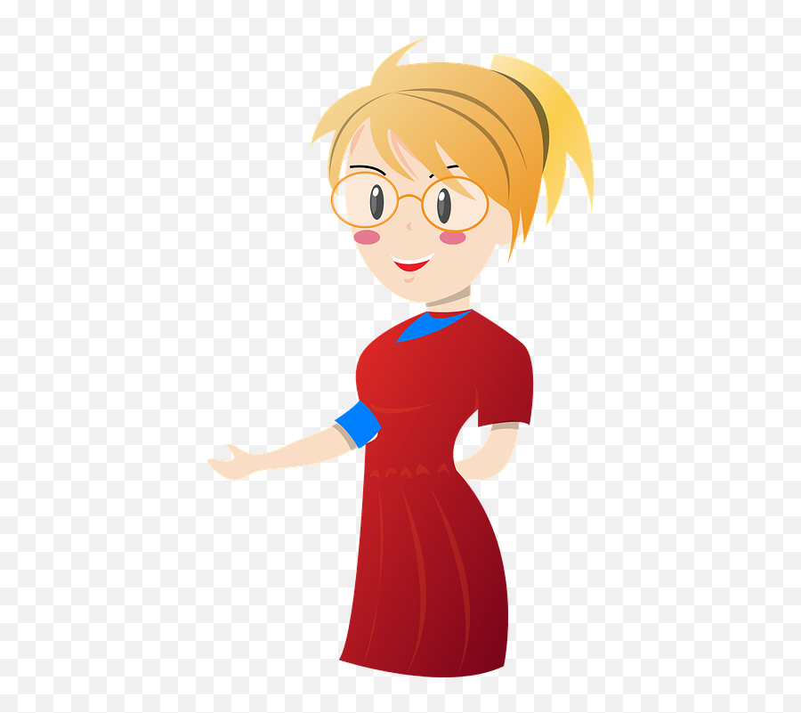 Free Blonde Woman Vectors - Woman Teacher Cartoon Emoji,Red Dress Dancer Emoji