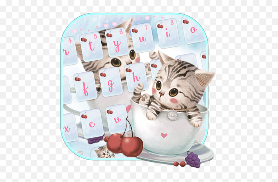 Cute Cup Kitty Keyboard Theme - Kucing Kitty Emoji,Cat With Heart Emojis