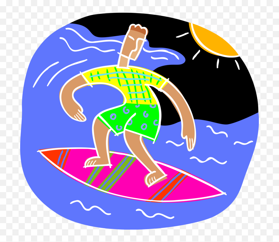 Clipart Transparent Surfer Surfs Waves On Surfboard - Surfing Emoji,Surf Emoji