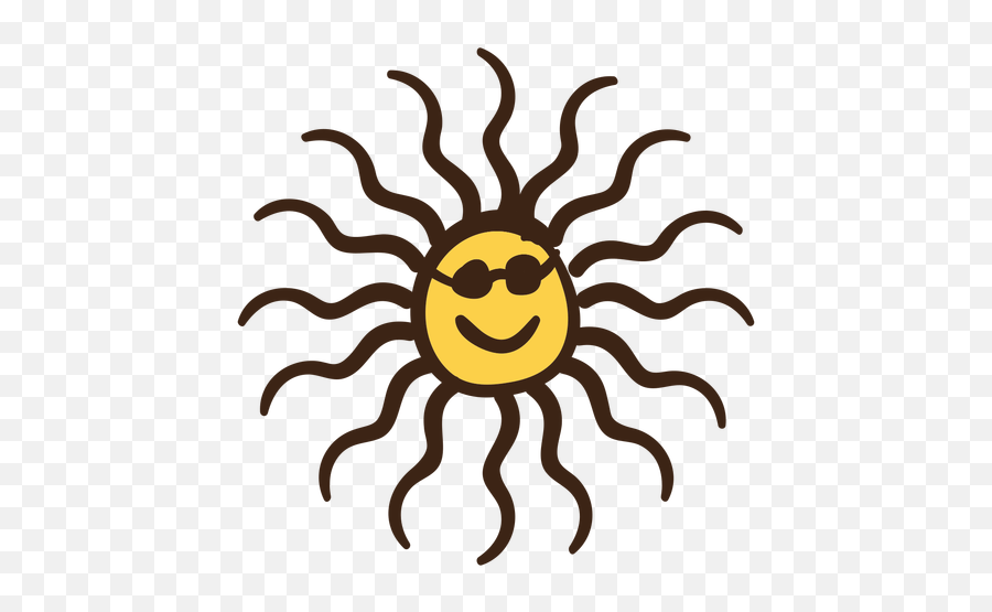 Sun With Sunglasses Colored Doodle Transparent Png - Smiley Train Wheels Clipart Emoji,Sun Emoticon