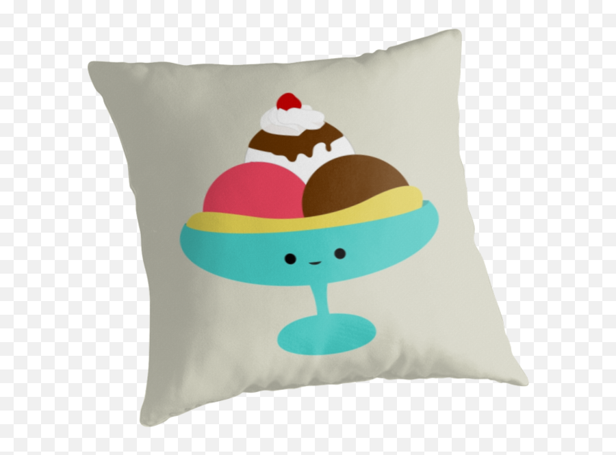 Cute Kawaii Banana Splitu0027 Throw Pillow By Eggtooth Kawaii - Cushion Emoji,Ice Cream Emoji Pillow