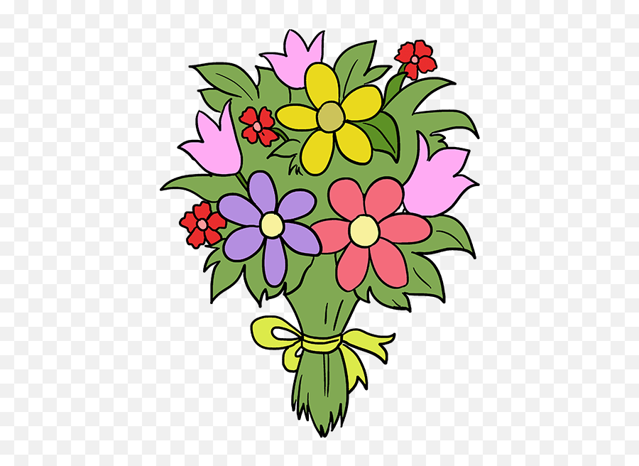 How To Draw A Flower Bouquet - Flower Bouquet Drawing Easy Emoji,Bouquet Emoji