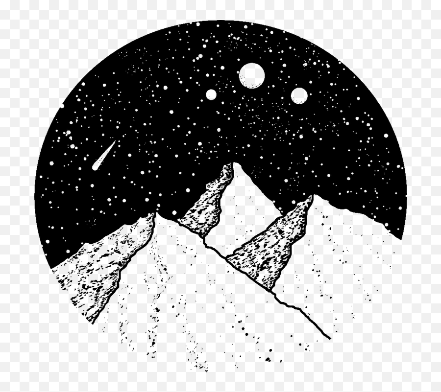 Mountains 3 Moon - Night Sky Drawing Black And White Emoji,Falling Star Emoji