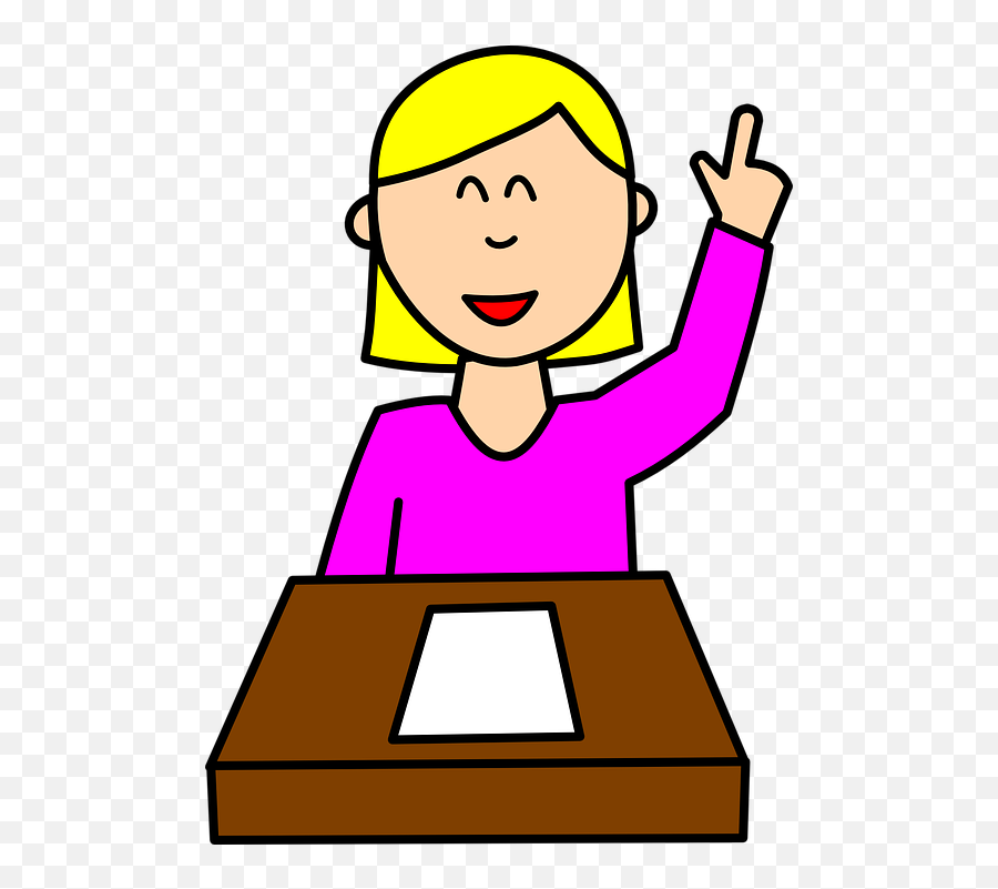 Girl School Pupil - Raise Your Hand Clipart Black And White Emoji,Desk Girl Emoji
