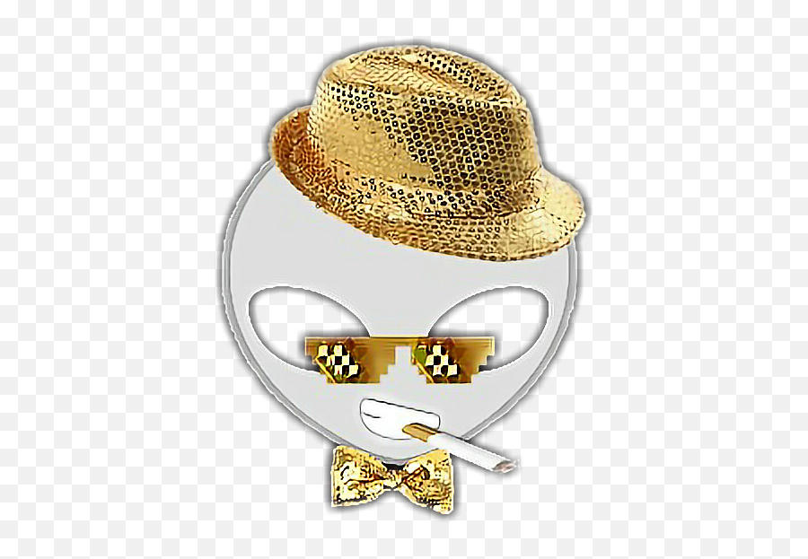 Alien Cool Funny Gold Mr Fedora - Gold Emoji,Alien In A Box Emoji