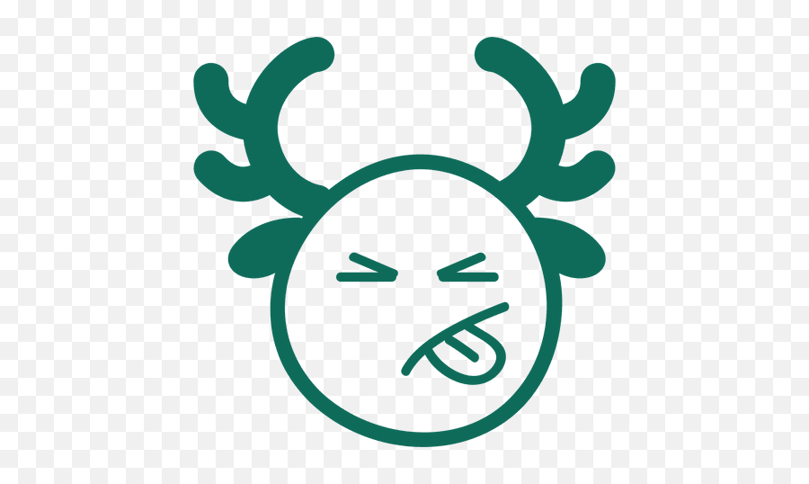 Tongue Out Antler Face Green Stroke - Emoticon Emoji,20 Emoticon