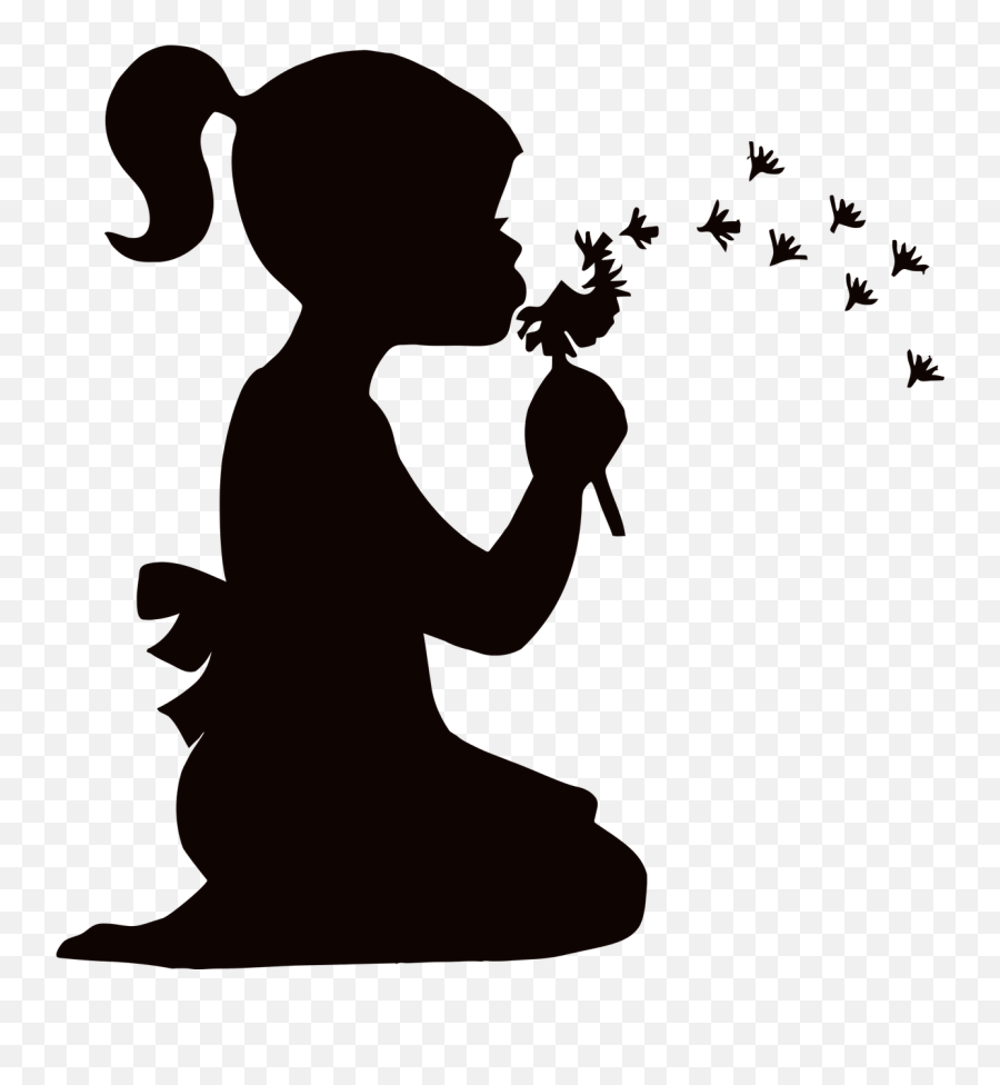 Blowing Child Dandelions Dispersing Female - Girl With Flower Silhouette Emoji,Make It Rain Emoji