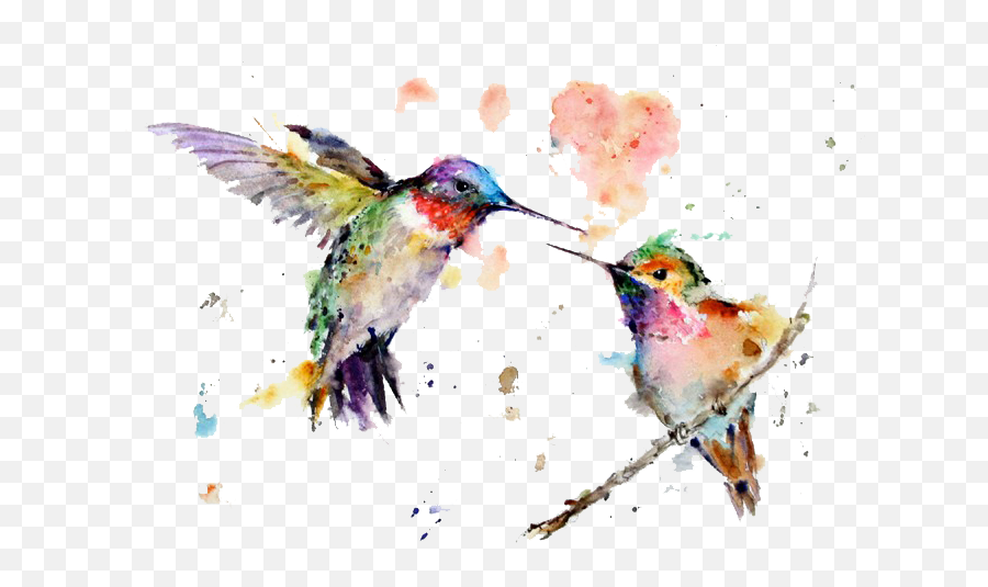 Download Watercolor Art Painting Drawing Hummingbird - Love Birds Watercolor Painting Emoji,Hummingbird Emoji