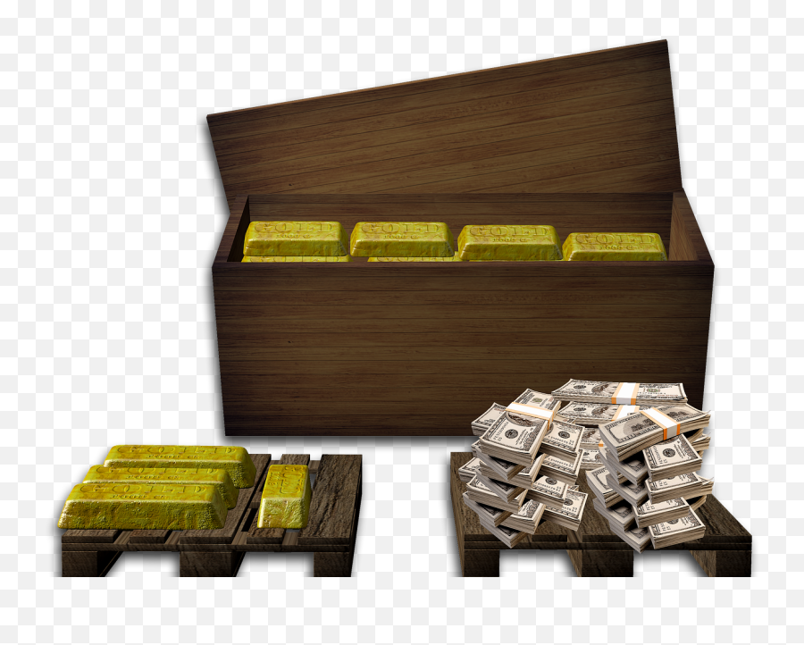 Gold Box Money Dollar Treasure Emoji,Treasure Chest Emoji