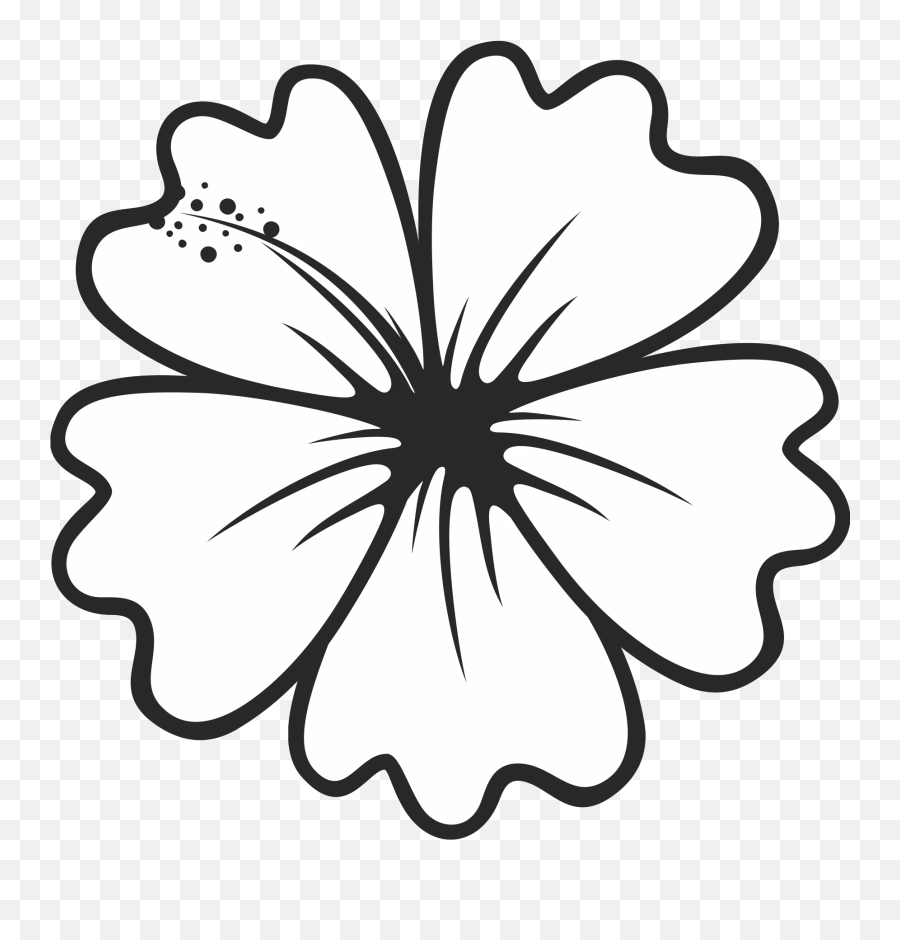 Hibiscus Outline Rubber Stamp - Outline Hibiscus Clip Art Emoji,White Flower Emoji