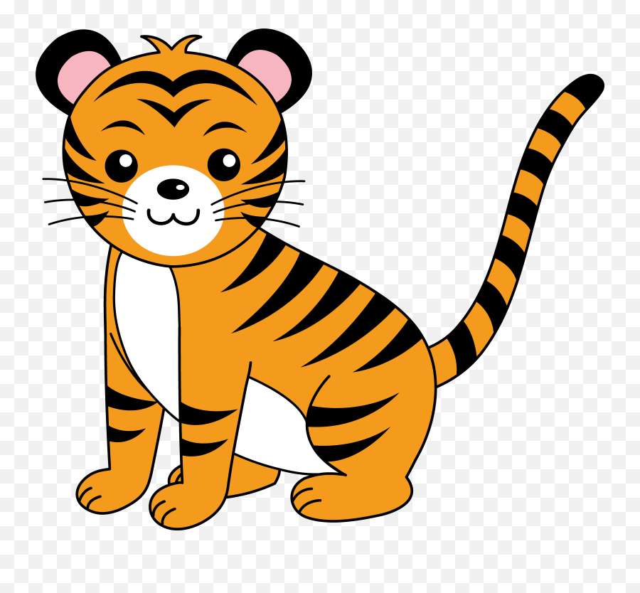 Cute Orange Tiger Cub Free Clip Art - Cute Tiger Clipart Emoji,White Tiger Emoji
