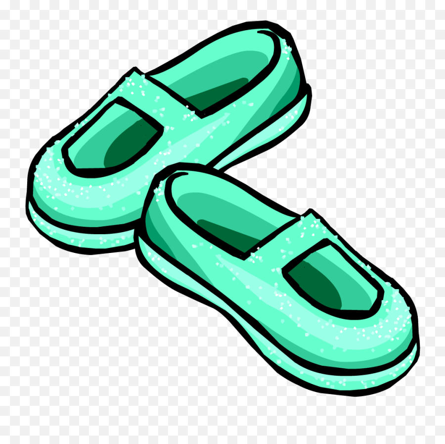 Image Sparkly Sea Foam Slippers Icon Png - Club Penguin Green Shoes Clipart Emoji,Emoticon Slippers