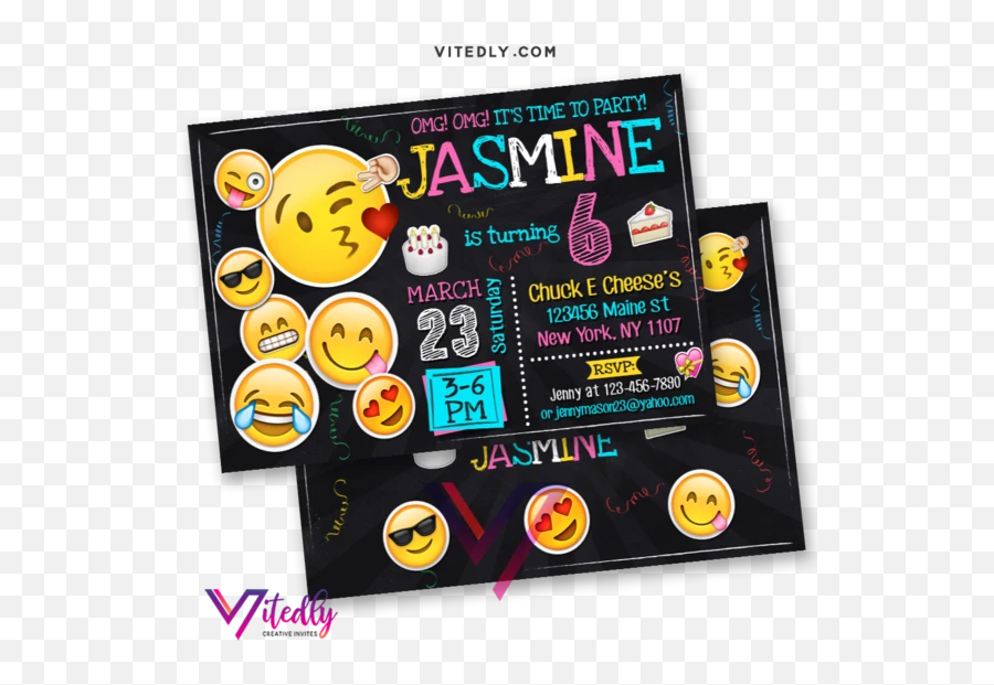 Emoji Birthday Invitation With Free Thank You Card U2013 Vitedly - Smiley,Birthday Emoji