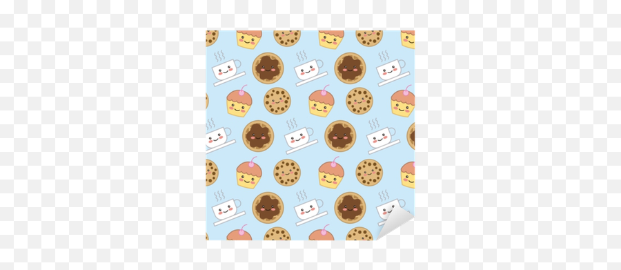 Kawaii Sweet Cookie Cake Bread Coffee Cup Background Vector Illustration Sticker U2022 Pixers - We Live To Change Kawaii Fondo De Galletas Emoji,Bread Emoticon