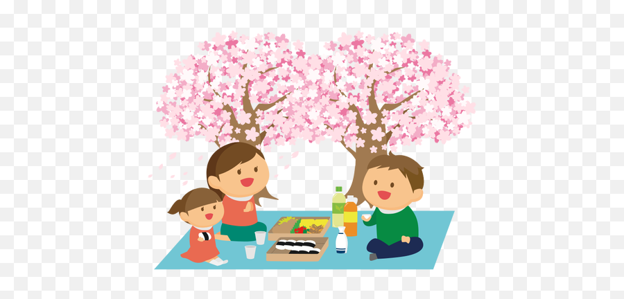 Picnic With Cherry Blossom - Cherry Blossom Viewing Cartoon Emoji,Sakura Blossom Emoji