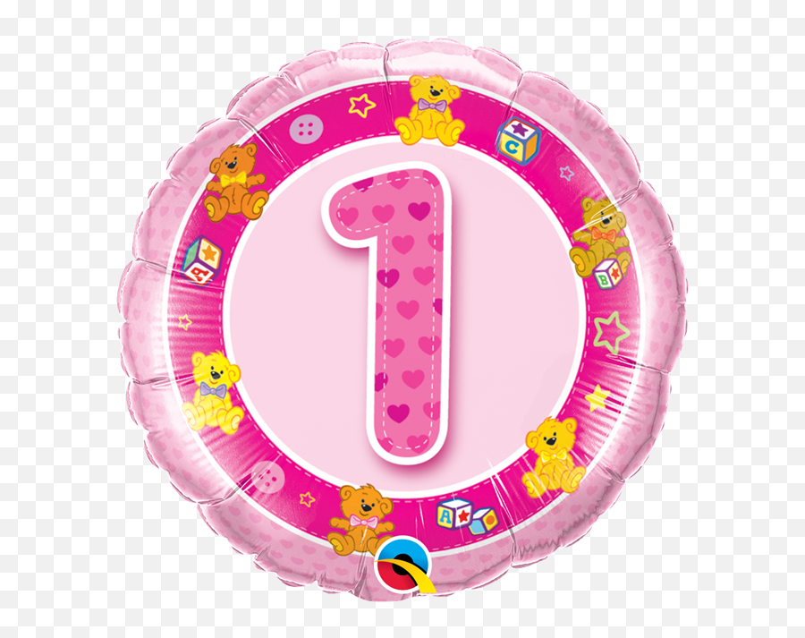 Greetings House - 18 Foil Round Age 1 Pink Teddies 1st Birthday Balloons Pink Emoji,Minnie Mouse Emoji Copy And Paste