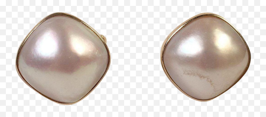 12k Yellow Gold Mabe Pearl Pierced Earrings Omega Clips - Solid Emoji,Clam Emoji