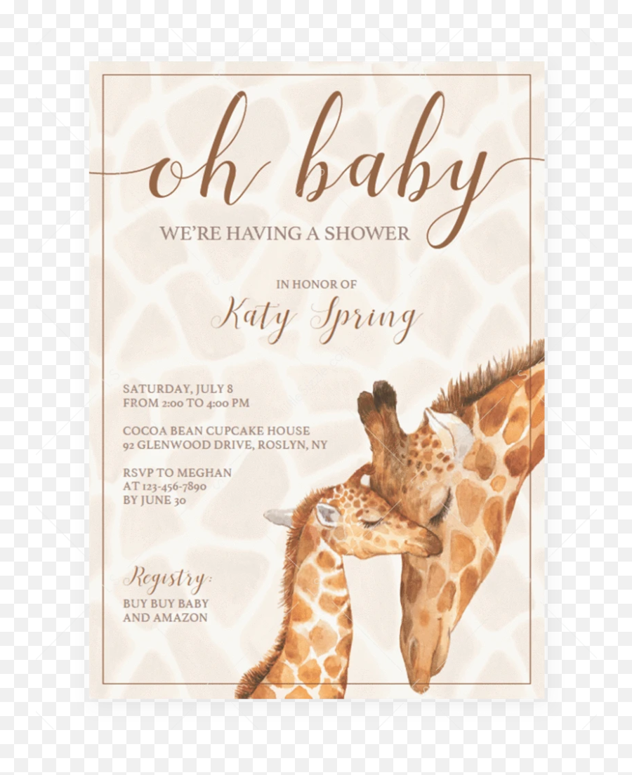 Giraffe Baby Shower Invitation Template Gender Neutral - Giraffe Baby Shower Invite Emoji,Giraffe Emoji