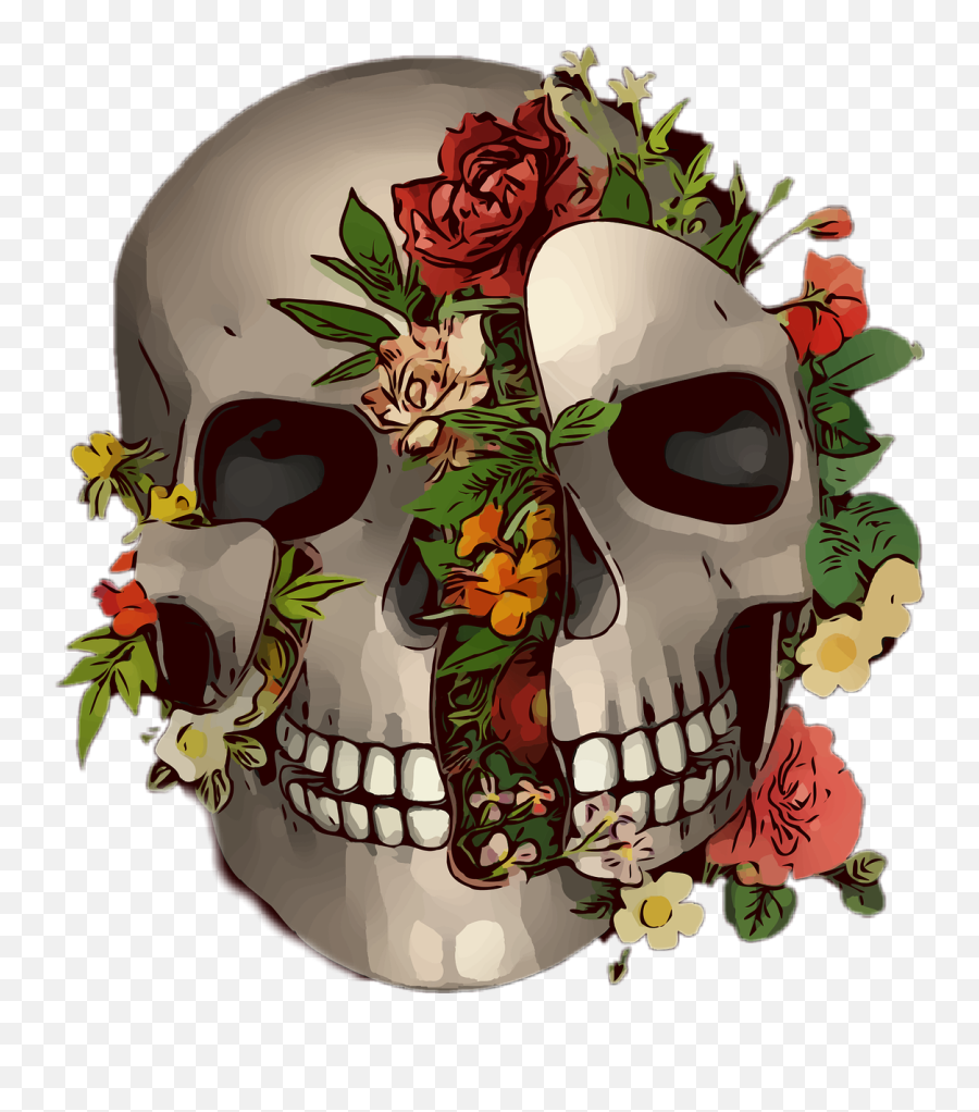 Skull Flowers Roses Sugarskull - Tengkorak Keren Emoji,Sugar Skull Emoji